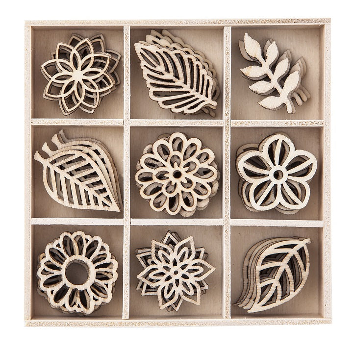 DP Craft houten figuren, bladmotieven – 45 stuks