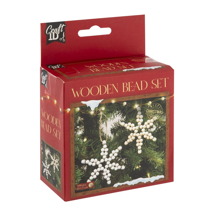 Nassau houten kralenset XMAS STARS, 100 stuks met dubbel koord