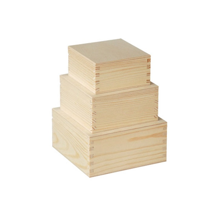 Houten kistjes met deksel, set van 3 – grenenhout