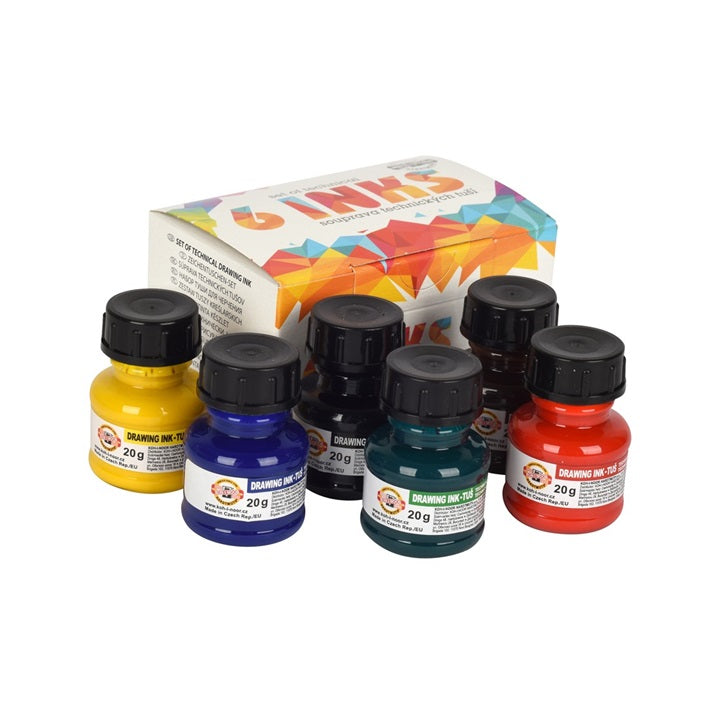 Koh-i-Noor tekeninkt, set 6 kleuren van 20 ml
