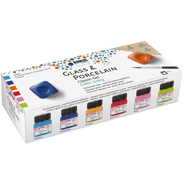 Glas- en porseleinverfset KREUL Color Living, 6 × 20 ml + penseel