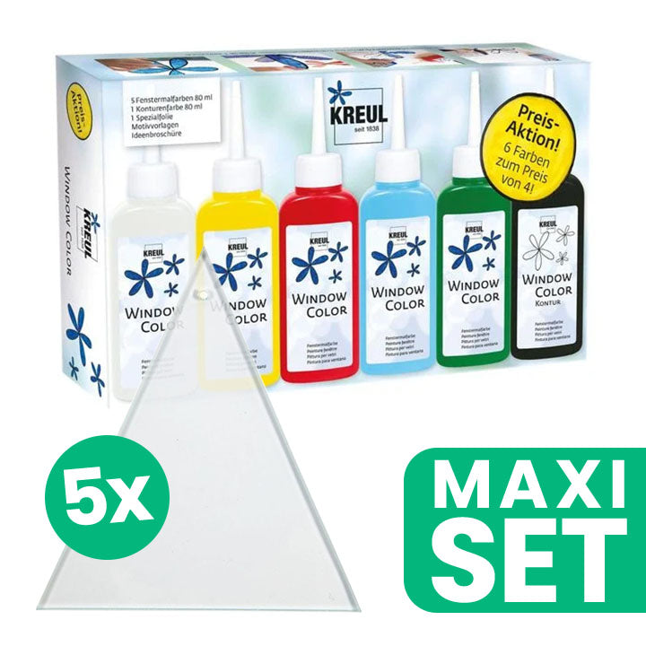 KREUL glasverfset 6 × 20 ml met 5 driehoekige glasstukken