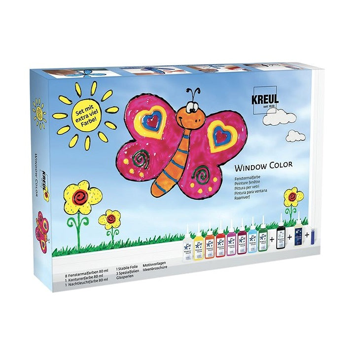 Raamverfset KREUL Colors met 8 kleuren, contourverf en folie