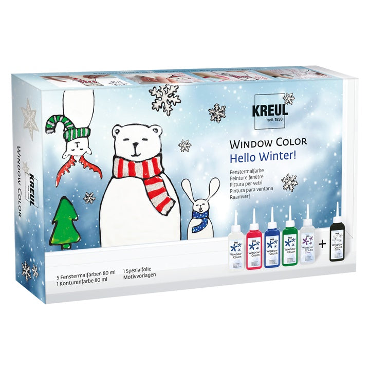 KREUL Hello Winter glasverf, set 5 × 80 ml met contourverf