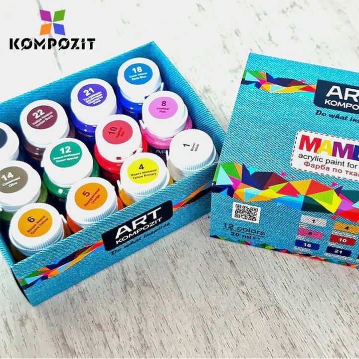 Kompozit Mambo textielverfset voor stof en leer 12 × 20 ml – afbeelding 2