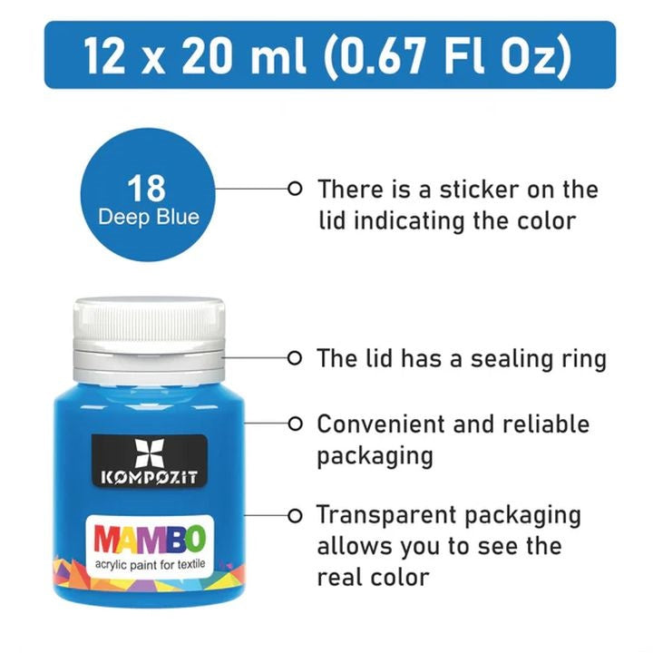 Kompozit Mambo textielverfset voor stof en leer 12 × 20 ml – afbeelding 3