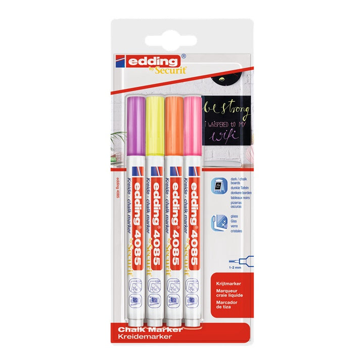 Edding 4085 krijtmarkerset neon, ronde punt 1–2 mm