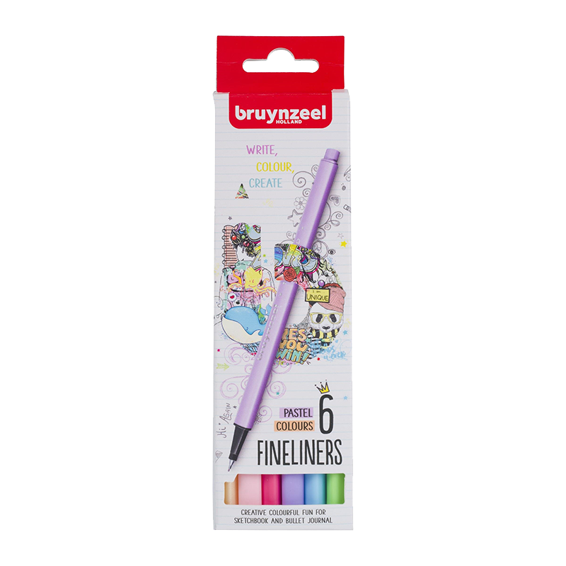 Bruynzeel Fineliner pastel, set 6 stuks – 0,4 mm