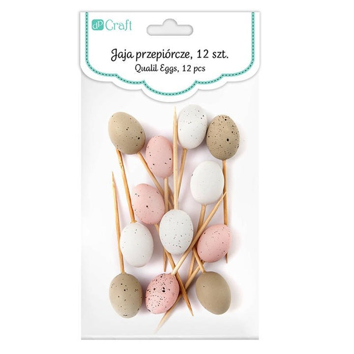 DP Craft decoratie-eitjes op stokje 2,5 × 2 cm, 12 stuks