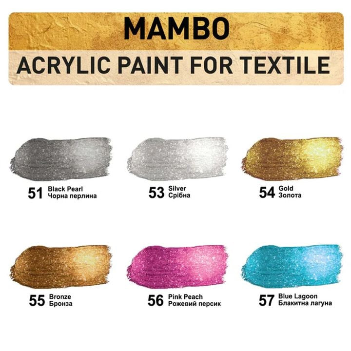 Kompozit Mambo metallic textielverfset voor stof en leer 6 × 20 ml – afbeelding 2