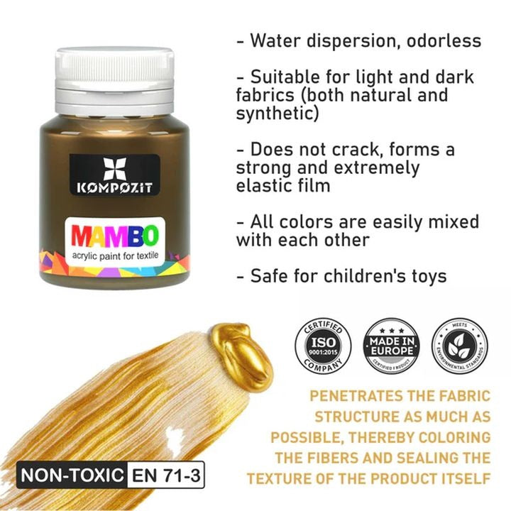 Kompozit Mambo metallic textielverfset voor stof en leer 6 × 20 ml – afbeelding 4