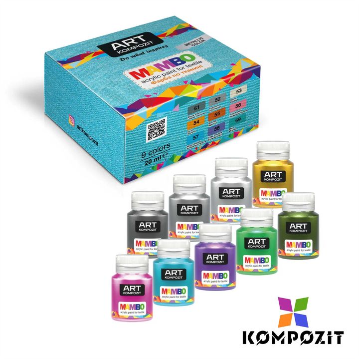 Kompozit Mambo metallic textielverfset voor stof en leer 9 × 20 ml