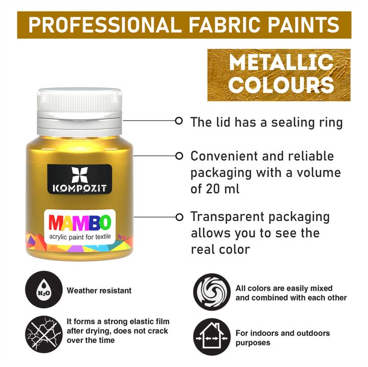 Kompozit Mambo metallic textielverfset voor stof en leer 9 × 20 ml – afbeelding 3