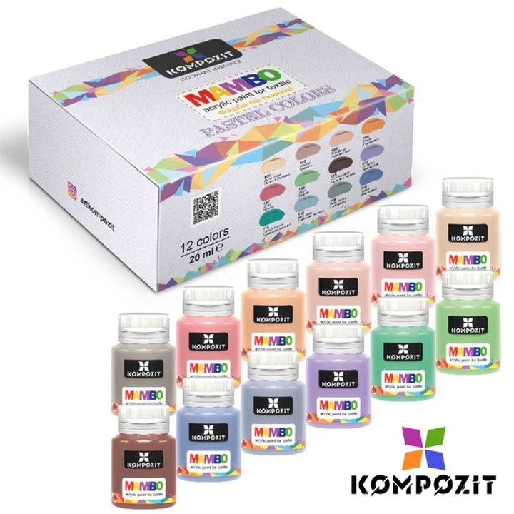 Kompozit Mambo pastel textielverfset voor stof en leer 12 × 20 ml