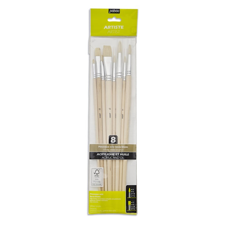Pébéo penselenset White Bristle, 8 penselen van varkenshaar