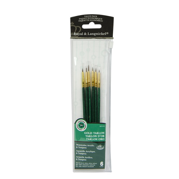 Royal & Langnickel Gold Taklon detailpenselenset, 6 stuks