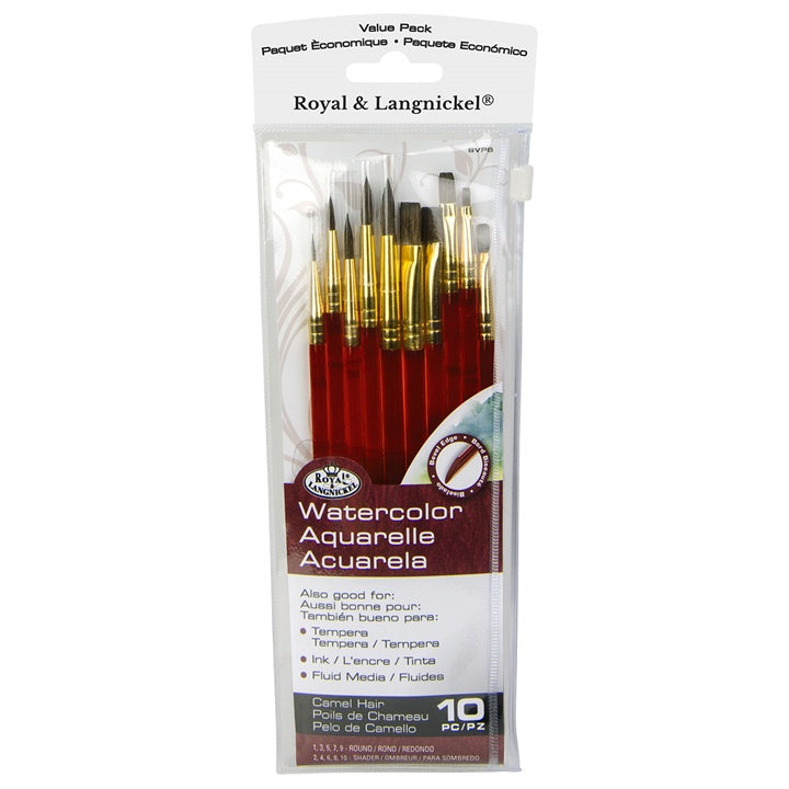 Royal & Langnickel aquarelpenselenset, 10 penselen van kamelenhaar