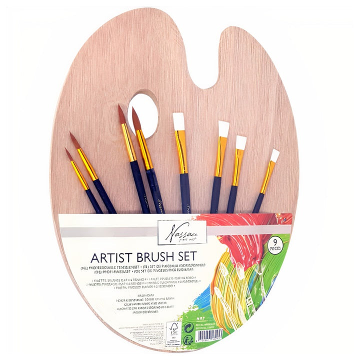 Nassau Fine Art penselenset met houten palet, 9-delig