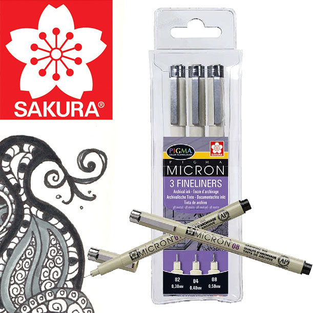 Sakura Pigma Micron fineliners, set van 3 stuks 0,30–0,50 mm