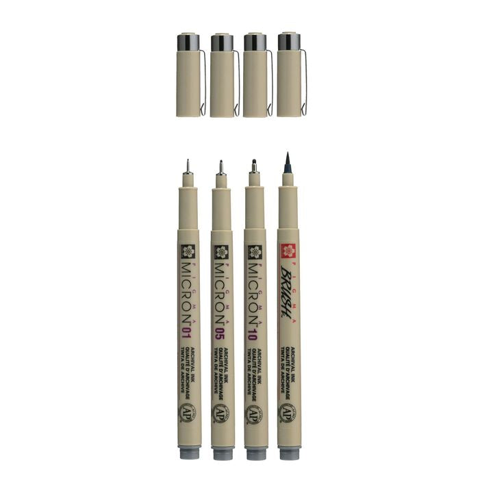 Sakura Pigma Micron set 3 fineliners en brushpen, koel donkergrijs – afbeelding 2