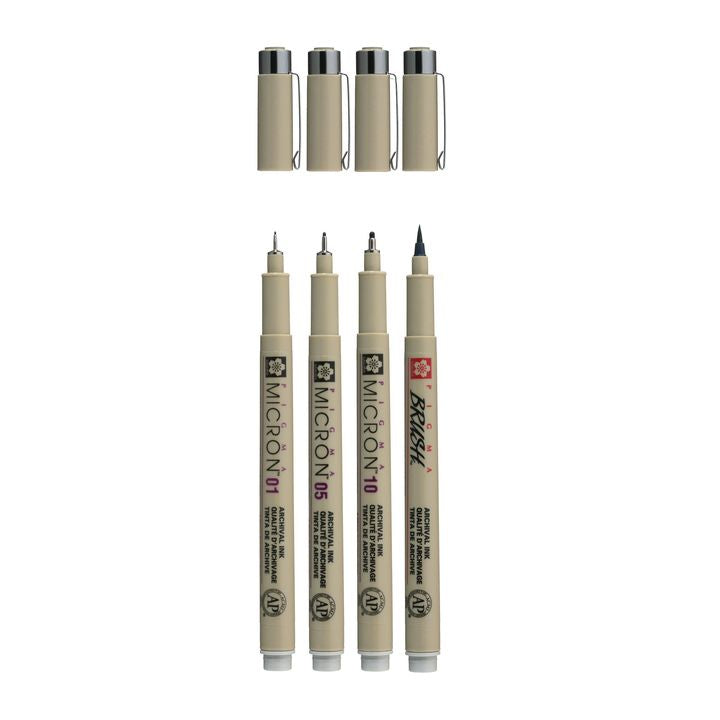 Sakura Pigma Micron set 3 fineliners en brushpen, koel lichtgrijs – afbeelding 2