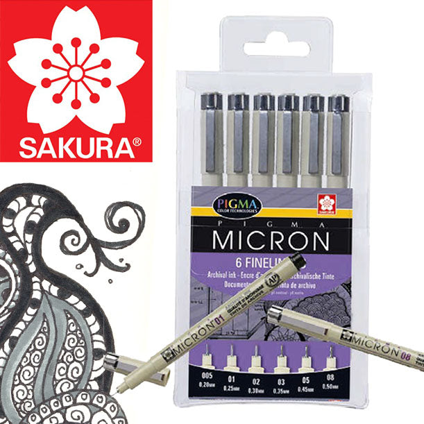 Sakura Pigma Micron fineliners, set van 6