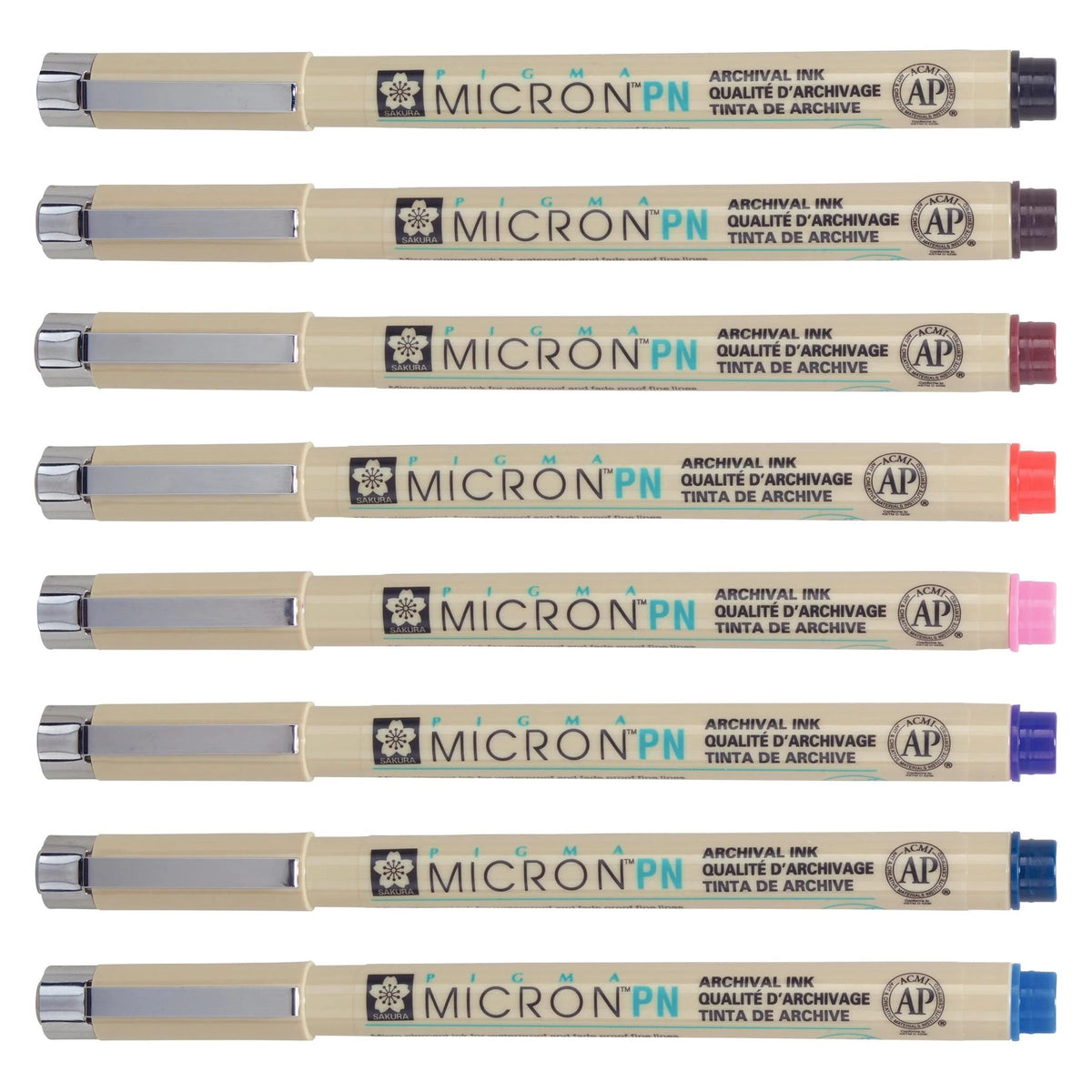 Sakura Pigma Micron PN fineliners, set 8 kleuren – 0,4–0,5 mm – afbeelding 3