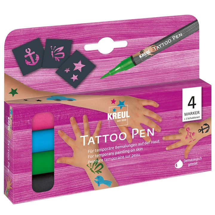 KREUL Tattoo Pen set van 4 met 3 sjablonen