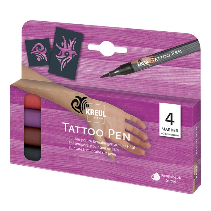 KREUL TATTOO Pen set van 4 met 2 sjablonen