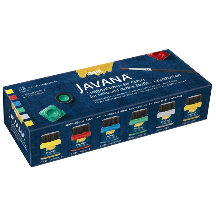 Kreul Javana textielverf met glitter, Basic Colors – 6 × 20 ml