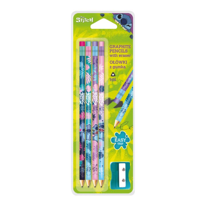 Colorino Disney Stitch grafietpotloden met puntenslijper, 4 stuks