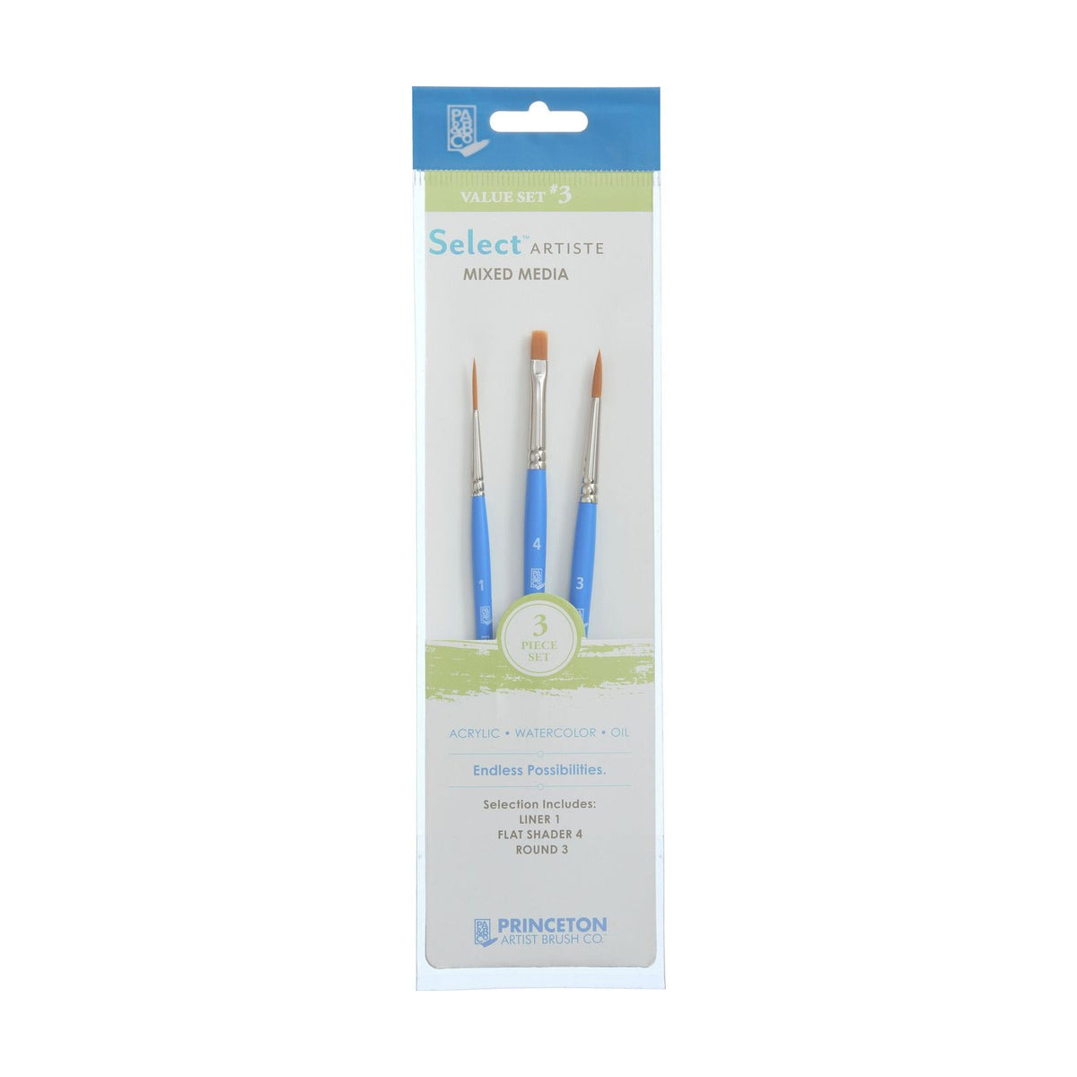 Penselenset Princeton Select – 3 penselen: plat, liner en rond