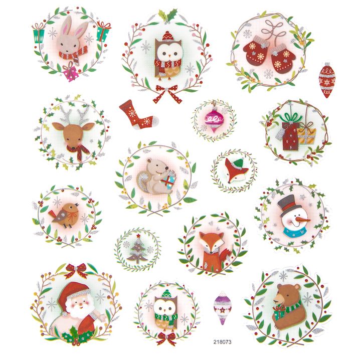 DP Craft kerststickers met glitter, kerstkransen – 18 stuks