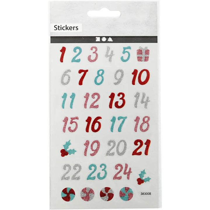 Creativ Company kerststickers adventskalender met glitter, 31 stuks