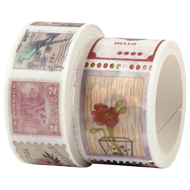 Creativ Company washitapeset postzegels en bloemen, 2 rollen