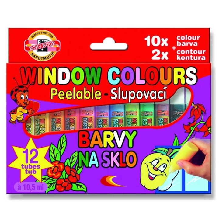 Koh-i-noor afpelbare glasverf voor ramen, 12 × 10 ml