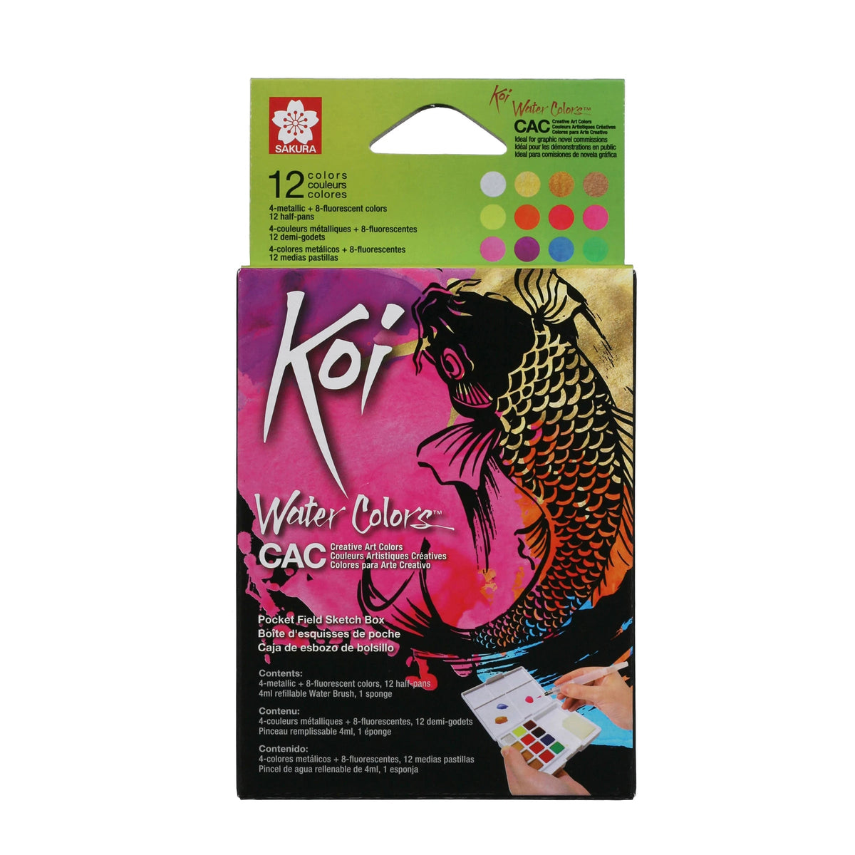 Sakura Koi metallic aquarelverf set 12 napjes met waterpenseel