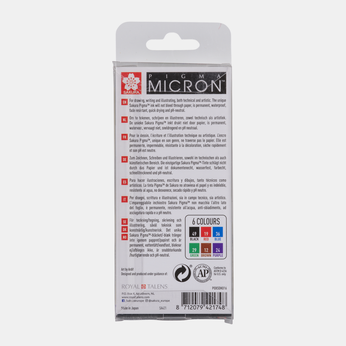 Sakura Pigma Micron 01 fineliners 0,25 mm, set van 6 kleuren