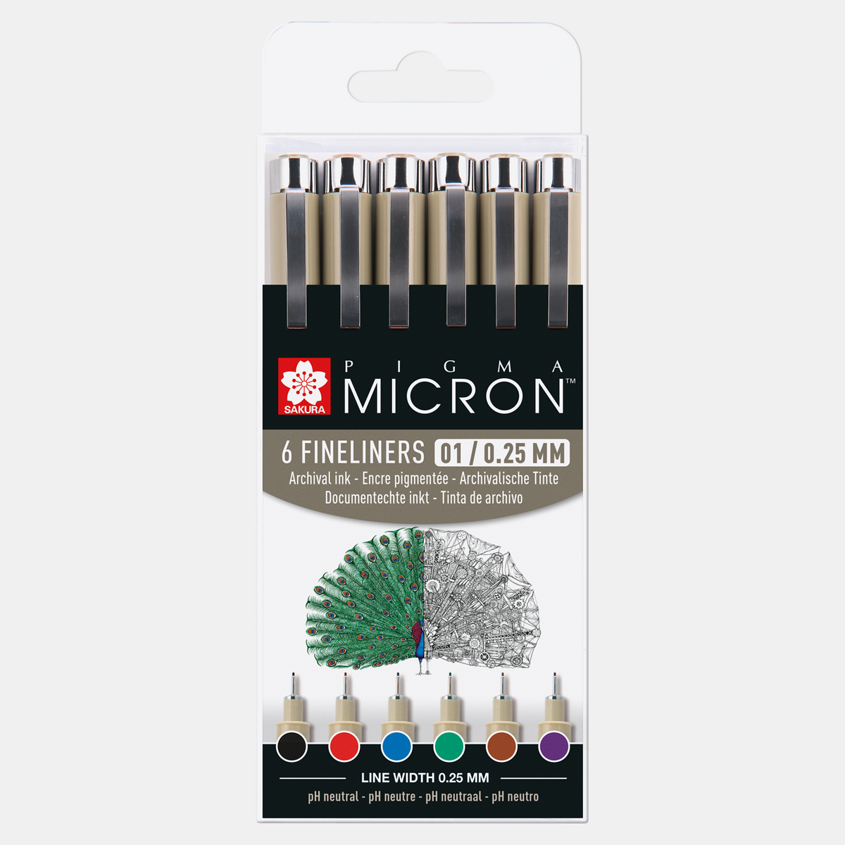 Sakura Pigma Micron 01 fineliners 0,25 mm, set van 6 kleuren
