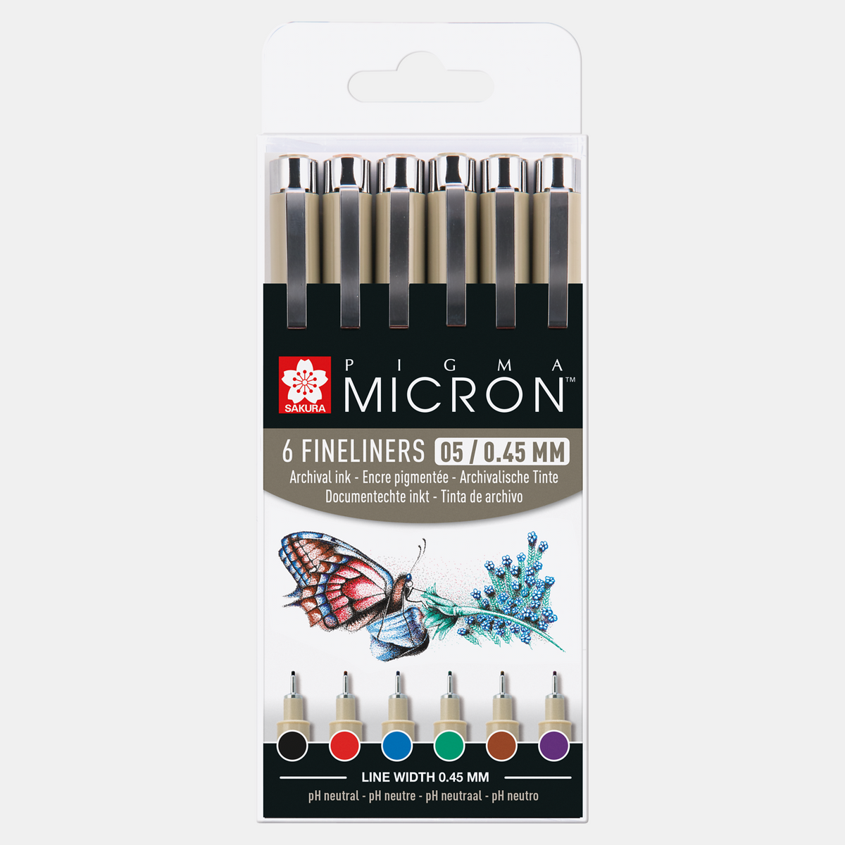 Sakura Pigma Micron 05 fineliner 0,45 mm, set van 6 kleuren