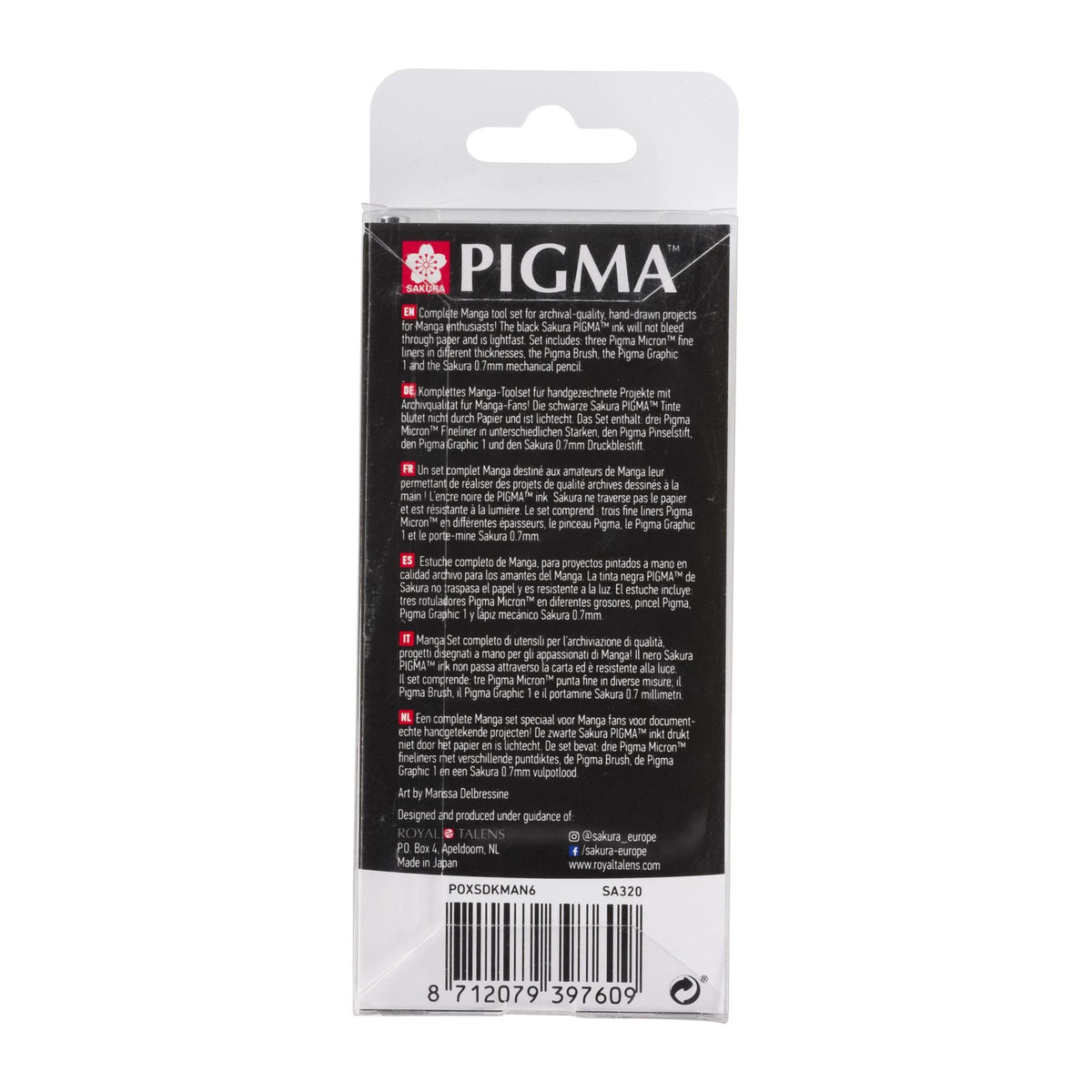 Sakura Pigma Micron Manga fineliners, set van 6 zwart