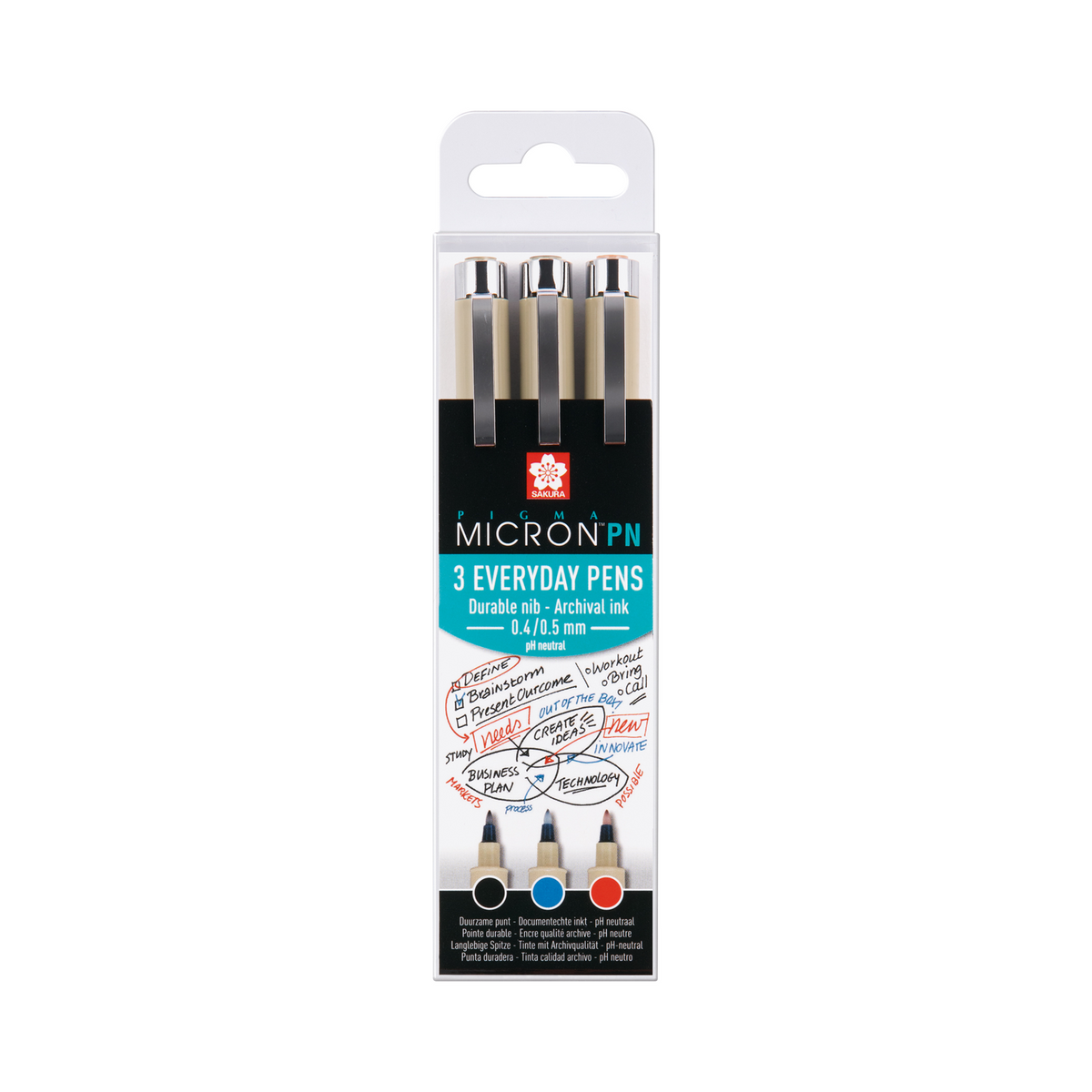 Sakura Pigma Micron PN finelinerset, 3 stuks (zwart, blauw, rood)