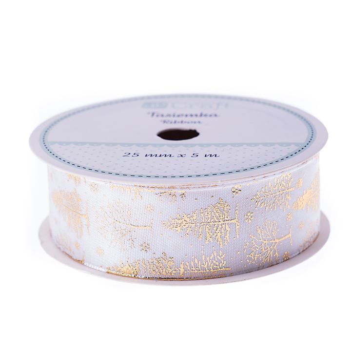 DP Craft satijnlint White Christmas, 25 mm × 5 m