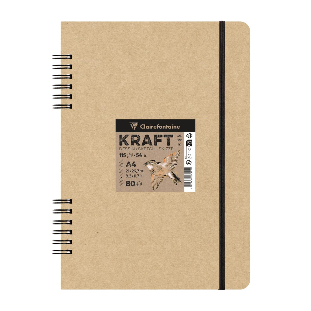 Schetsblok Clairefontaine kraftpapier 115 g/m², 80 vel, A5–A4