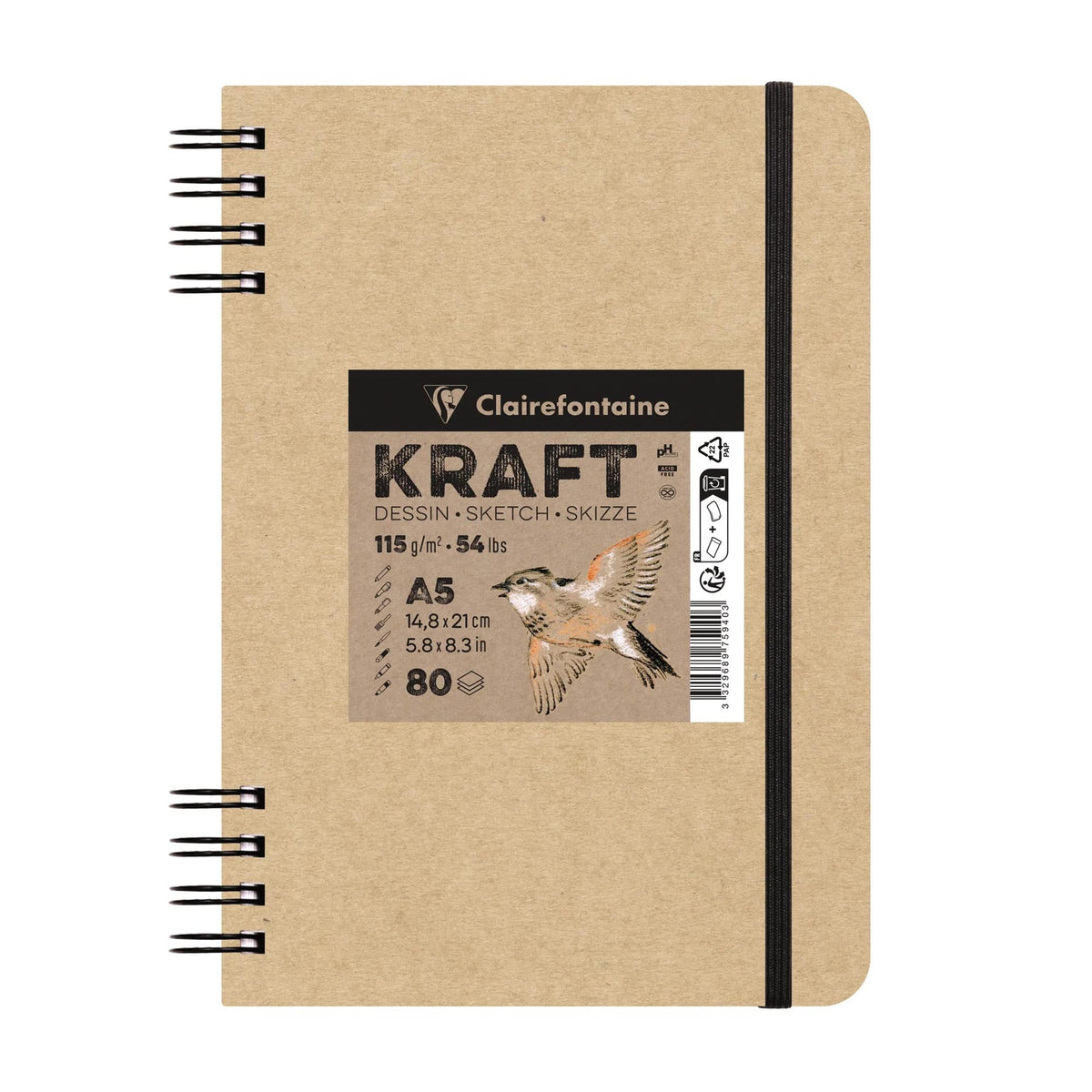 Schetsblok Clairefontaine kraftpapier 115 g/m², 80 vel, A5–A4