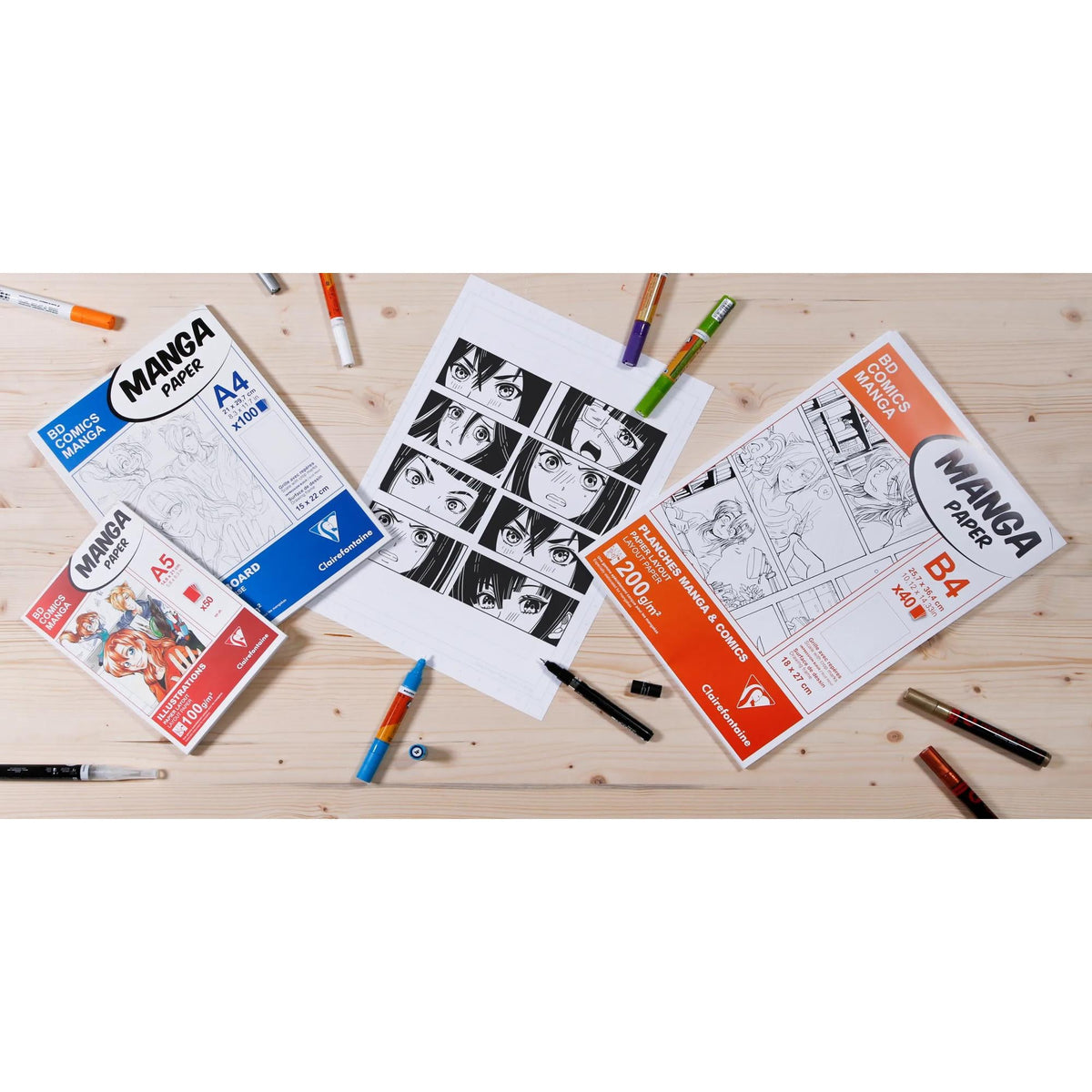 Schetsblok Clairefontaine Manga Layout 100 g/m², 50 vel, A5–A3