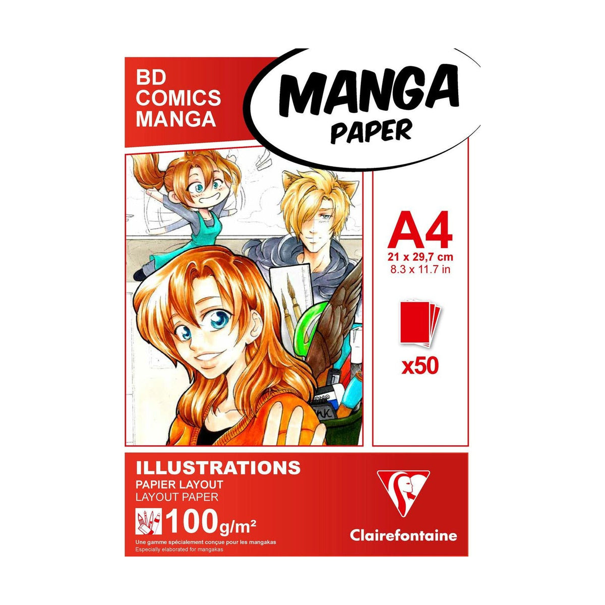 Schetsblok Clairefontaine Manga Layout 100 g/m², 50 vel, A5–A3