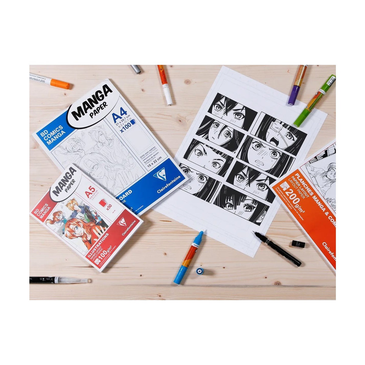 Schetsblok Clairefontaine Manga Layout 100 g/m², 50 vel, A5–A3