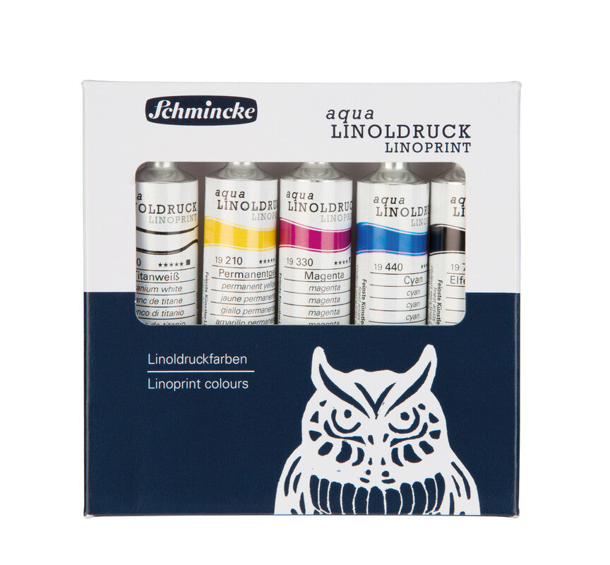Schmincke aqua-LINOPRINT drukinktset voor linosnede 5 × 20 ml