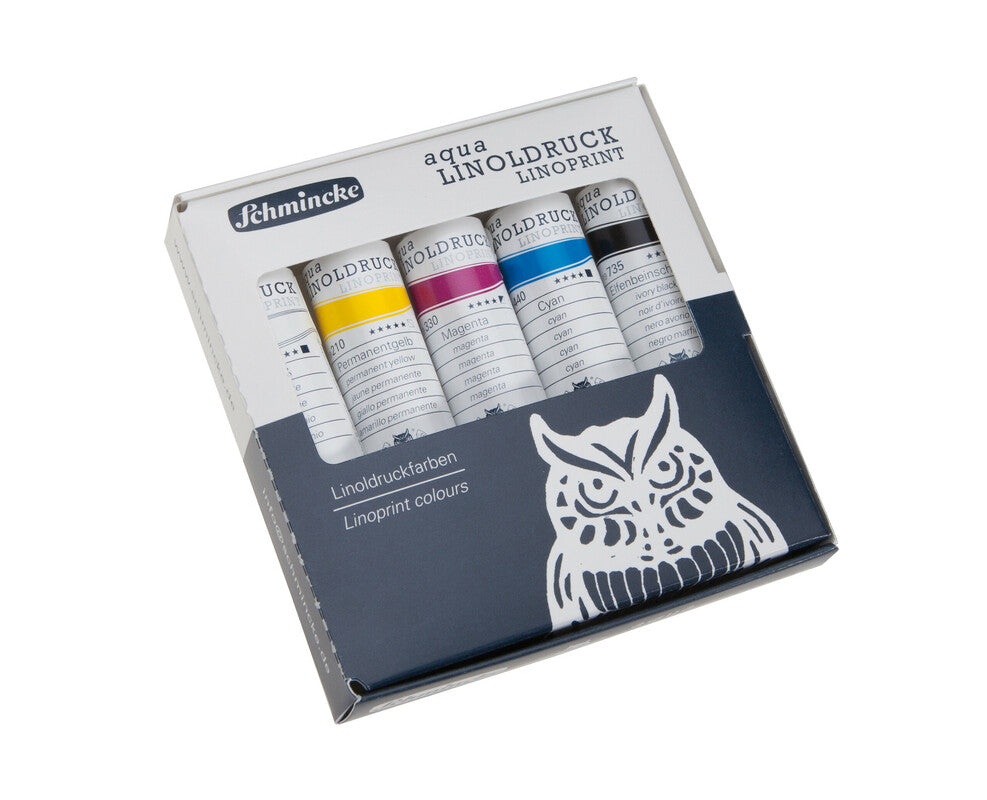 Schmincke aqua-LINOPRINT drukinktset voor linosnede 5 × 20 ml
